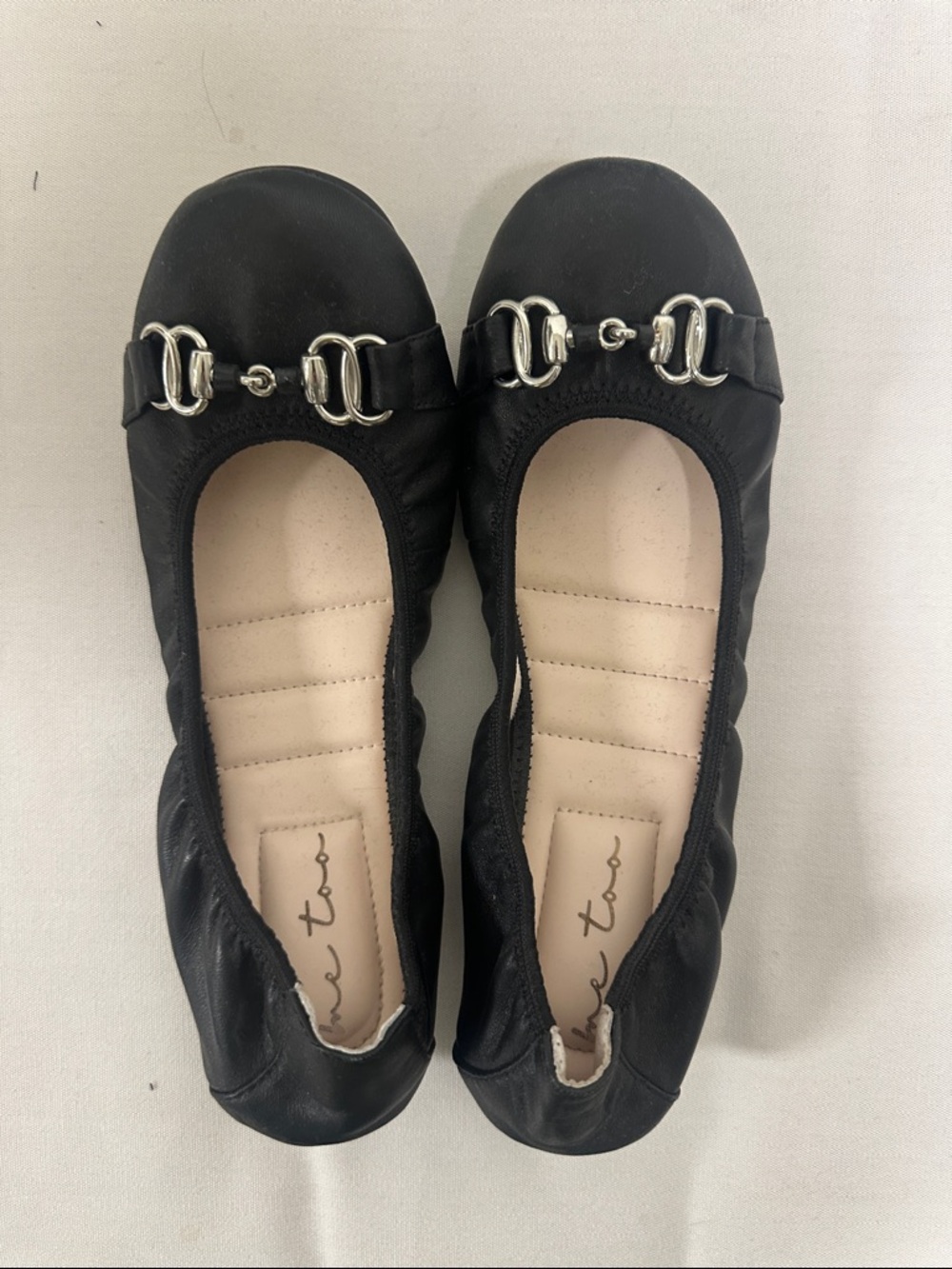 Me Too Black Leather Ballet Flats with Silver Horsebit size 7.5